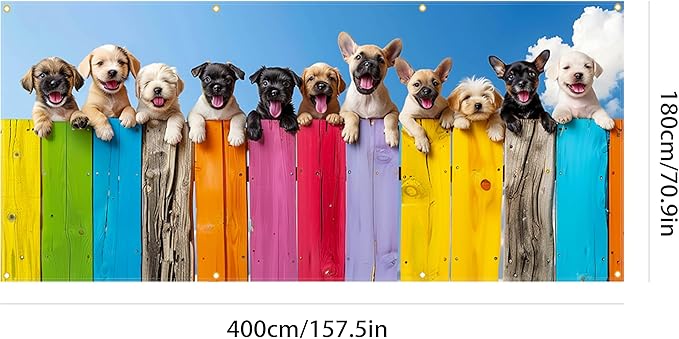 157.5x70.9in Large Garage Door Banner Cute Dog Garage Door Cover Outdoor Decorations with Grommets & Rope for House Exterior Party Driveway Decor
