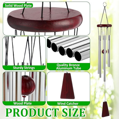 Yahenda 6 Pieces Rustic Wind Chimes 28 Inch Deep Tone Wind Chimes with 6 Aluminum Tubes Memorial Outdoors Soothing Melody for Farmhouse Garden Patio Home Decor (Silver)