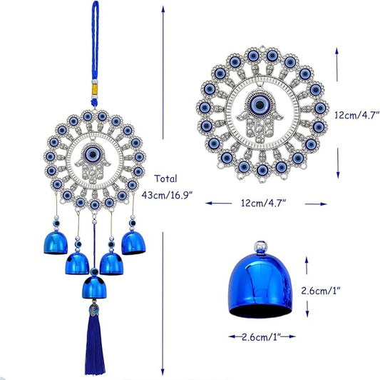 BWINKA Blue Evil Eye Hanging Decoration Ornament Metal Wind Chimes for Home Garden Gift Decoration (Eye-R-Y6)