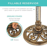 Water Fountain and Birdbath Solar Powered Polyresin Vintage Bronze/Green Outdoor Pond Fountain Combo Set Freestanding Bird Feeders for Garden Patio Deck or Yard