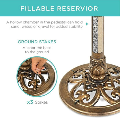 Water Fountain and Birdbath Solar Powered Polyresin Vintage Bronze/Green Outdoor Pond Fountain Combo Set Freestanding Bird Feeders for Garden Patio Deck or Yard