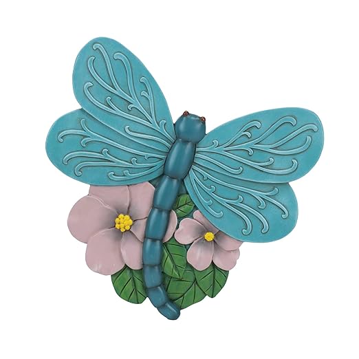 Magnolia Garden 12-Inch Sculpted Teal Dragonfly Decorative Stepping Stone – 3D Floral Resin Garden Walkway Tile – Vibrant Winged Insect Outdoor Accent