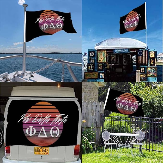 Swono Phi Delta Theta Synth Wave Elements Circle Sun Moon Outdoor Garden Flag - 3x5ft