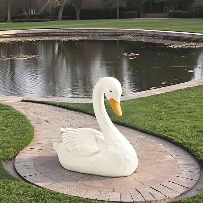 Swan Statue for Garden Decor – 7.5" Resin Figurine in Grey-White Finish, Elegant Bird Sculpture for Indoor Outdoor Display, Home, Patio, or Yard Ornament