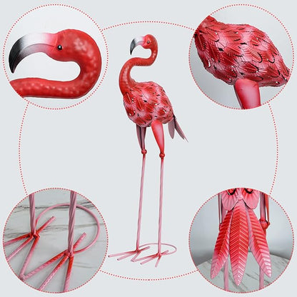 2Pcs Flamingo Outdoor Statues, Metal Flamingo Yard Art Decor for Garden Home Patio Yard Display