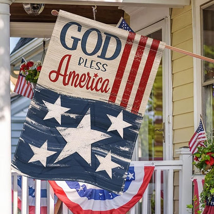 Hzppyz God Bless America Memorial Day 4th of July Patriotic House Flag, Veterans Day Stars Stripes Vintage Decorative Garden Yard Outdoor Large Decor, American USA Home Outside Decoration 28 x 40