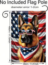 Patriotic 4th of July Garden Flag German Shepherd Dog American Flag Glasses 12x18 Inch Double Sided Seasonal Summer Yard Flag Outdoor Decoration for Porch Lawn Patio Independence Day
