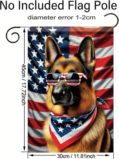 Patriotic 4th of July Garden Flag German Shepherd Dog American Flag Glasses 12x18 Inch Double Sided Seasonal Summer Yard Flag Outdoor Decoration for Porch Lawn Patio Independence Day