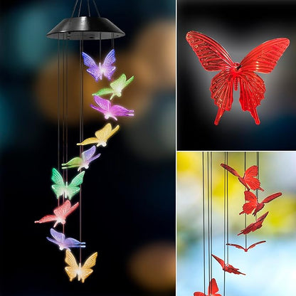 Upblend Outdoors Butterfly Solar Wind Chimes for Outside – Color Changing LED Wind Chimes for Outside, Solar Chimes Outdoor Waterproof – Butterfly, Red