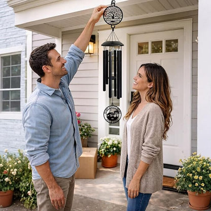 House Warming Gifts New Home, 37" Black Wind Chimes Housewarming Gifts, New Home Gift Ideas for Women Men Homeowners Couples Family Friends,Outdoor Decor for Patio,Garden,Yard