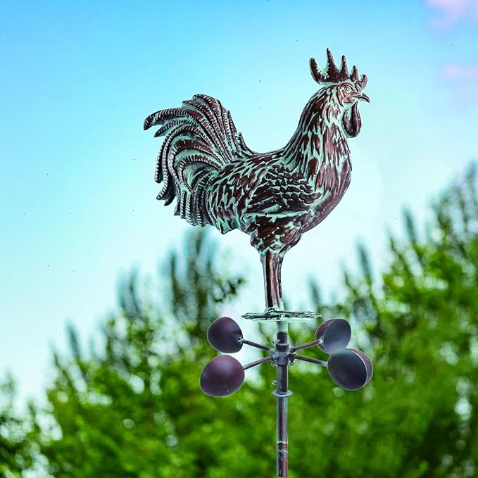 Metal Rooster Wind Spinner for Yard and Garden Statue Décor,79" Antique Copper Chicken Yard Spinner Outdoor,Kinetic Wind Sculptures & Spinners,Metal Animals Garden Stake for Patio,Lawn,Backyard