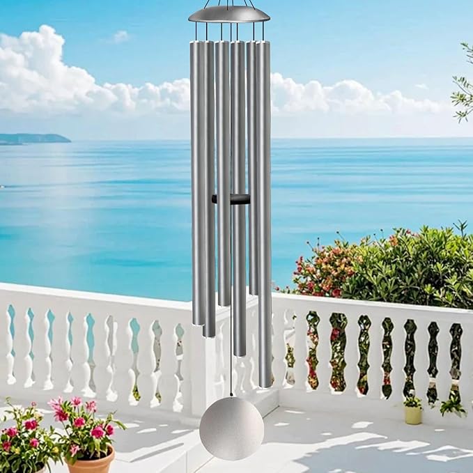 66" Wind Chimes for Outside Deep Tone - 6 Thicken Tubes Large Wind Chimes for Outdoor, Gifts for Valentines Day, Women, Mom, Grandma, Sympathy, Big Windchimes for Garden and Patio (Antique Silver)