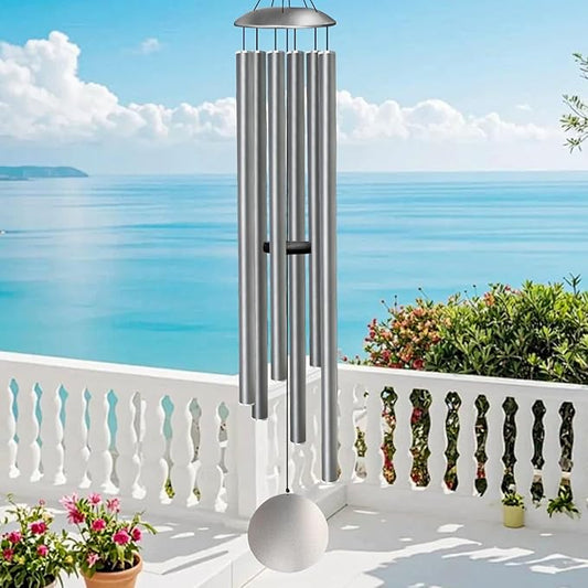 66" Wind Chimes for Outside Deep Tone - 6 Thicken Tubes Large Wind Chimes for Outdoor, Gifts for Valentines Day, Women, Mom, Grandma, Sympathy, Big Windchimes for Garden and Patio (Antique Silver)