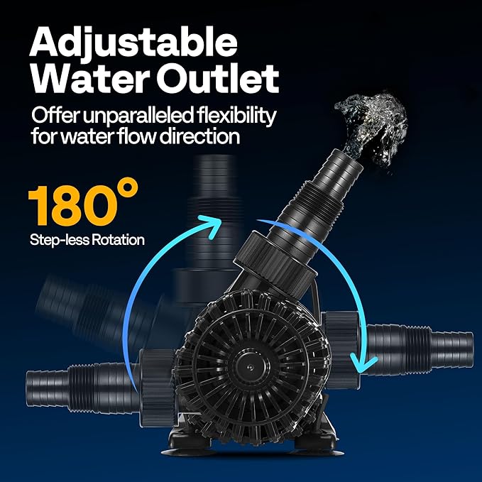 VIVOHOME 120W 2700GPH Submersible Water Pump with 180° Adjustable Water Outlet, 15.1ft High Lift for Waterfall Fountains Fish Tank Pond