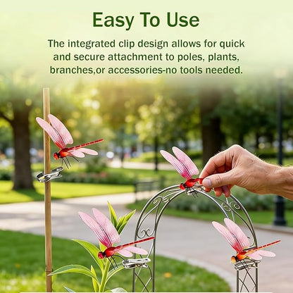 Upgrade 3D Simulation Fake Dragonfly Hat Clip to Keep Insects Away, 2026 New Plastic Dragonfly Garden Hummingbird Stakes with Sticks, Metal Garden Stakes Decorative Yard Ornaments Hat Golf Moving (16)
