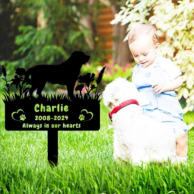 Custom Rottweiler Dog Memorial Grave Marker,Personalized Pet Dog Memorial Garden Stake,Flora Dog Memorial Plaque Burial Stake Engraved Sign,Dog Sympathy Grave Stake,Dog Statue Headstone