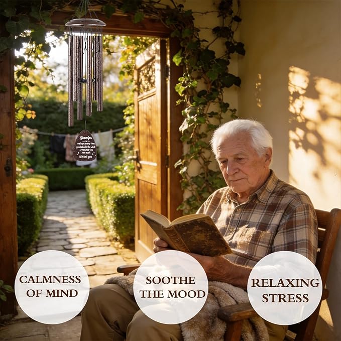 Grandpa Gifts Wind Chimes - Metal Windchimes with Card Indoor Outdoor Garden Patio Yard Hanging Decor Appreciation Grandparents Day Retirement Birthday Gift for Grandfather from Grandkids