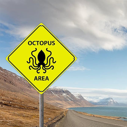 Caution Octopus Crossing XING Tin Sign Octopus Area Warning Street Sign Ocean Animal Novelty Caution Road Sign for Outdoor Home Driveway Garden Yard Park 12x12in