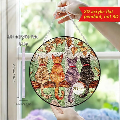 Chrismas Acrylic Stained Glass Window Hanging,Cat Sun Catcher Decor Stained Panel Hangings Wall Art Decor, 8x8inch (SCL037Cat)
