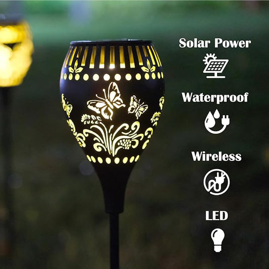 Butterfly Solar Garden Stake Lights Waterproof - 21 inch Metal Solar Garden Lights with Warm Light Decorative Landscape Path Light for Yard Pathway Patio Walkway Backyard Lawn Decor (Black, 2Pcs)