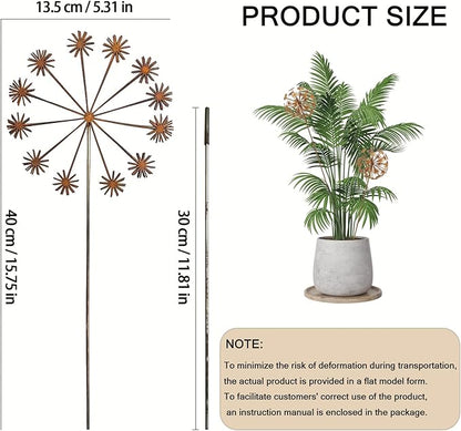 2 Pack Metal Flower Stakes for Outside, 3D Rusty Metal Plants Garden Statues Yard Art, Outdooor Decorative Garden Stake for Flower Bed Lawn Balcony Flower Pot (Style 1)