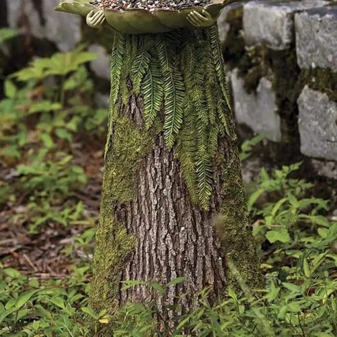 Akozon Enchanting Fairy Garden Statue with Bird Feeder - Elegant Ornament for Outdoor Decor, 1 Feet Tall Garden Art Sculpture with LeafShaped Seed Bowl (Green)