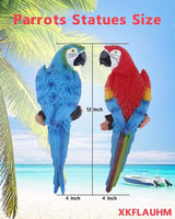 2Pcs Large Parrot Decor Outdoor Tiki Bar Decorations Realistic Parrot Statues for Outside Lifelike Bird Fake Macaw Sculptures Garden Patio Yard Law Tropical Tree Wall Decoration(Blue, Red)