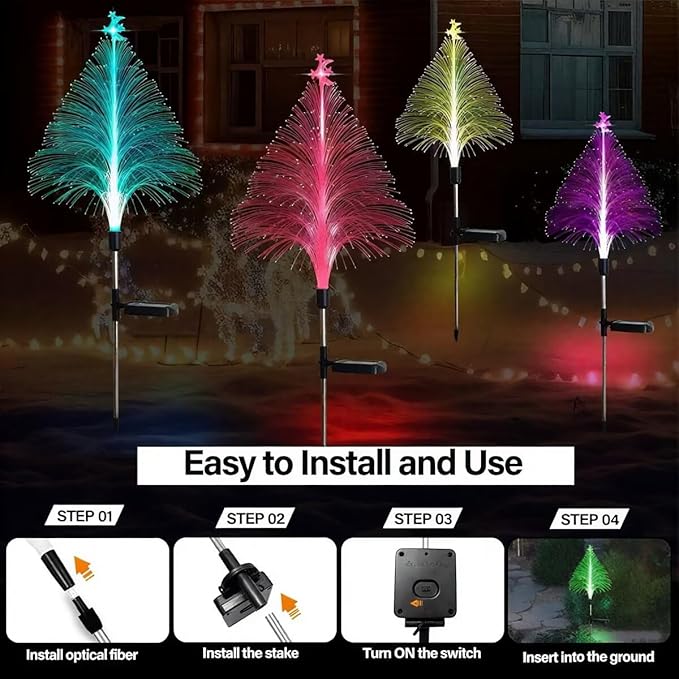 Solar Christmas Tree Lights, Christmas Decorations Outdoor, with 7 Color Changing Jellyfish Lights, Waterproof Solar Powered Christmas Tree for Outdoor Garden Pathway Xmas Decor（2 Pack