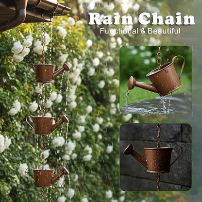 Metal Watering can Rain Chain for Gutters, Rust Resistant Outdoor Rain Catcher, Perfect for Heavy Rain, Indoor/Outdoor Decoration, Dark Bronze Finish