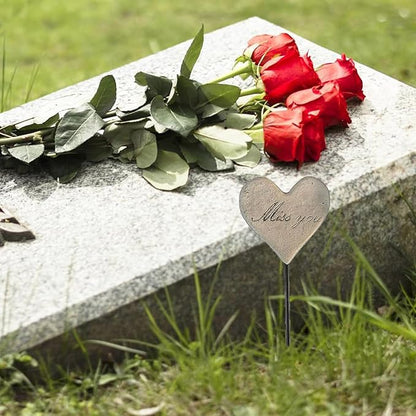 Miss You Heart Memorial Grave Markers, Cemetery Decorations for Grave, Memorial Remembrance Stake,Grave Site Outdoor Stake Decorations for Cemetery Heart Shaped Garden Stake