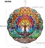 Wind Spinner, 3D Hanging Wind Spinner Ornament, Gifts for Women Mom Grandma, 12inch Metal Wind Kinetic Sculpture for Outdoor&Indoor Decor, Yard Art, Garden Decoration (New-Tree of Life)