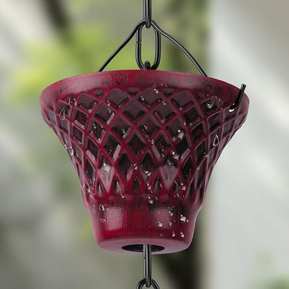 Retro Red Cup Rain Chain, 103.9" Metal Rain Catcher Chain for Gutters, Decorative Outdoor Rain Chain with Distressed Finish, Garden Downspout Diverter Replacement Gift