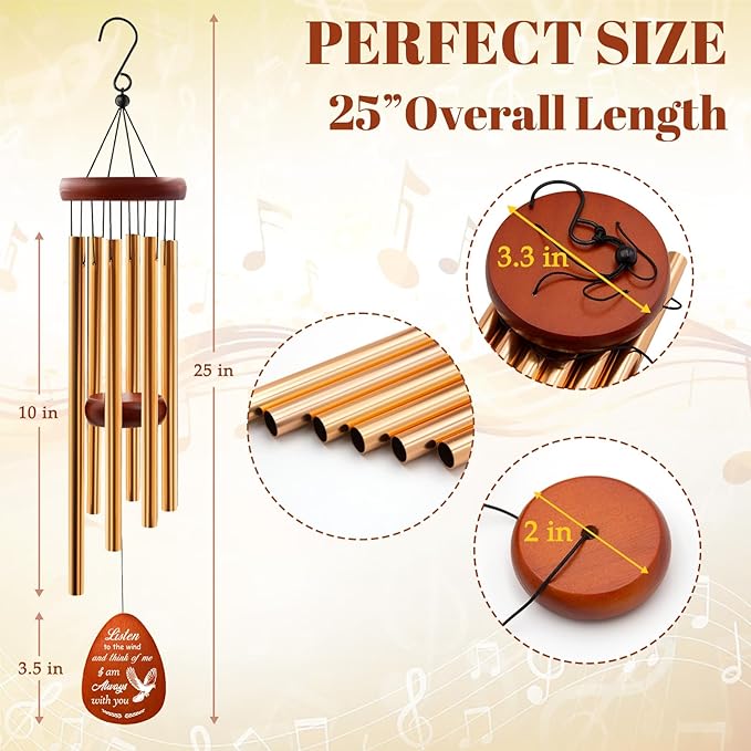 Wazzio Memorial Wind Chimes, 25" Sympathy Gifts for Loss of Loved One, Memorial Gifts for Loss of Mom Dad, Bereavement Gift Ideas for Garden Home Outdoors