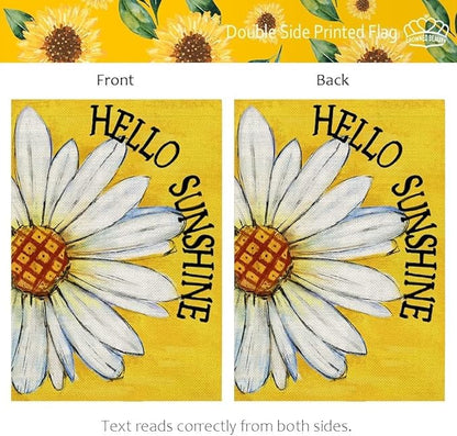 CROWNED BEAUTY Summer Garden Flag Daisy Double Sided 12x18 Inches Small Burlap Seasonal Welcome Yard Porch Decoration for Outside (Yellow)