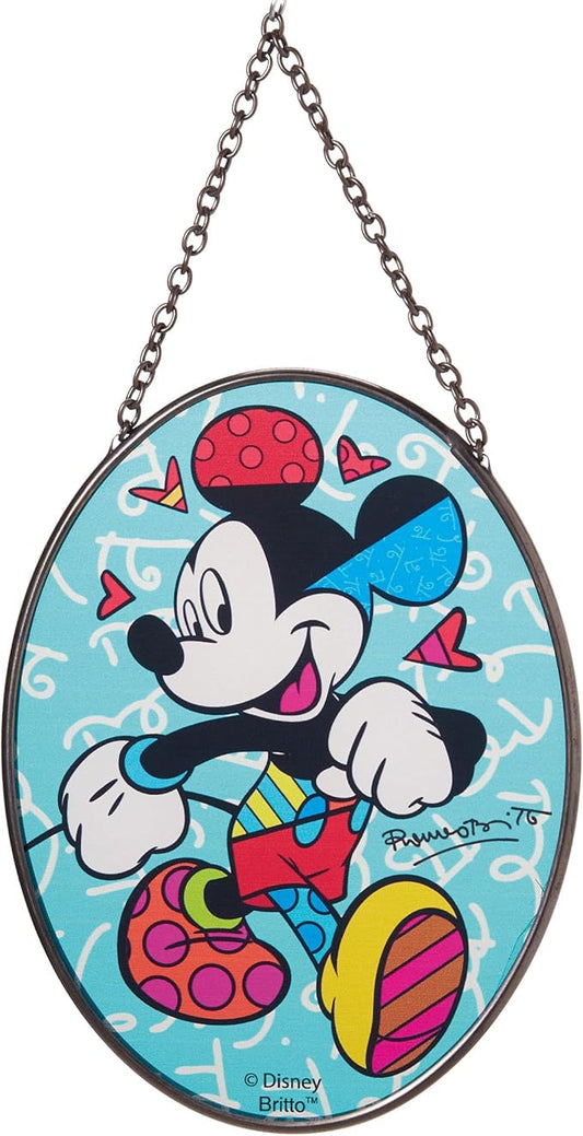 Enesco Disney Britto Mickey Mouse Walking Hanging Window Suncatcher, 5 Inch, Multicolor