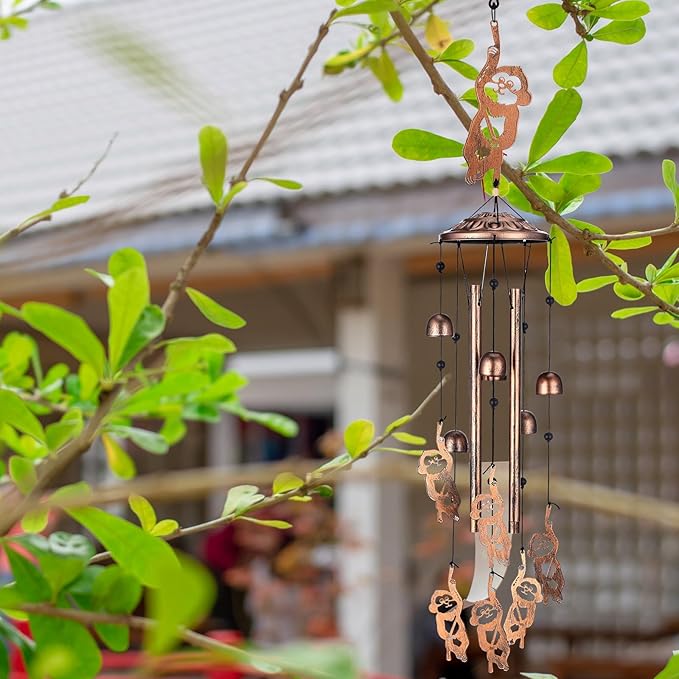 VioraWhite Monkey Wind Chimes Decoration for Outside Metal Windchimes Monkey Gifts for Women Men Wind Chime Garden Decor Outdoor, Memorial Housewarming Festival Birthday Gifts Front Yard Decor