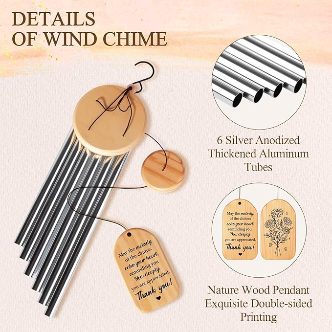 Thank You Gifts for Women Men, Thank You Wind Chimes, Appreciation Gifts for Coworkers, Mentor, Pastor, Friends, Nurse, Doctor, Thanksigving Present, 25.5 inch