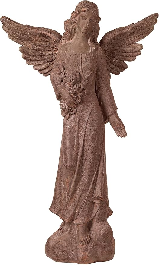 Kensington Hill Large Tall English Tudor Angel Garden Statue Sculpture Catholic Religious Holy Decor Outdoor Garden Front Porch Patio Yard Outside Home House Iron Rust Finish Resin 41 1/2" High