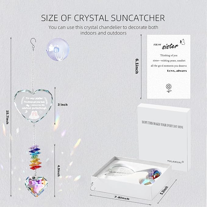 Sister Gifts, Birthday Gifts for Sister, Crystal Suncatcher, Window Hanging Home Decoration, Unique Gift for Sister Birthday