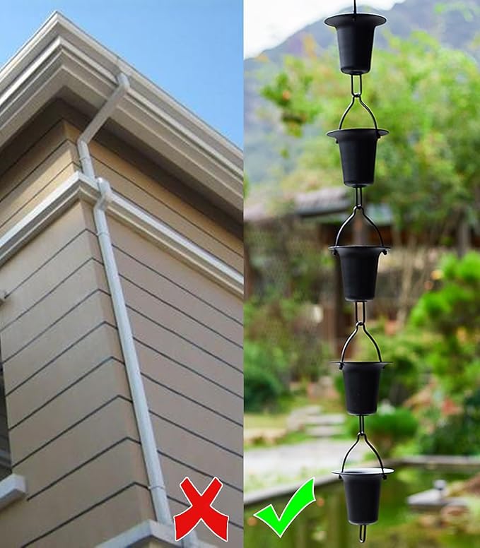 Outside Hanging Rain Catcher Rain CupsChime, Unique Cup Japanese for Rain Gutter & Replacement Downspout, Durable Copper Rain Catcher Chain, Hanging Balcony Water Chain