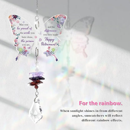 Funnli Retirement Gift for Woman Purple Crystal Window Hangings Decor, 2026 Retired Gifts, Retirement Gifts for Women Friends Coworkers Nurse Boss Employee Butterfly Acrylic Plaque