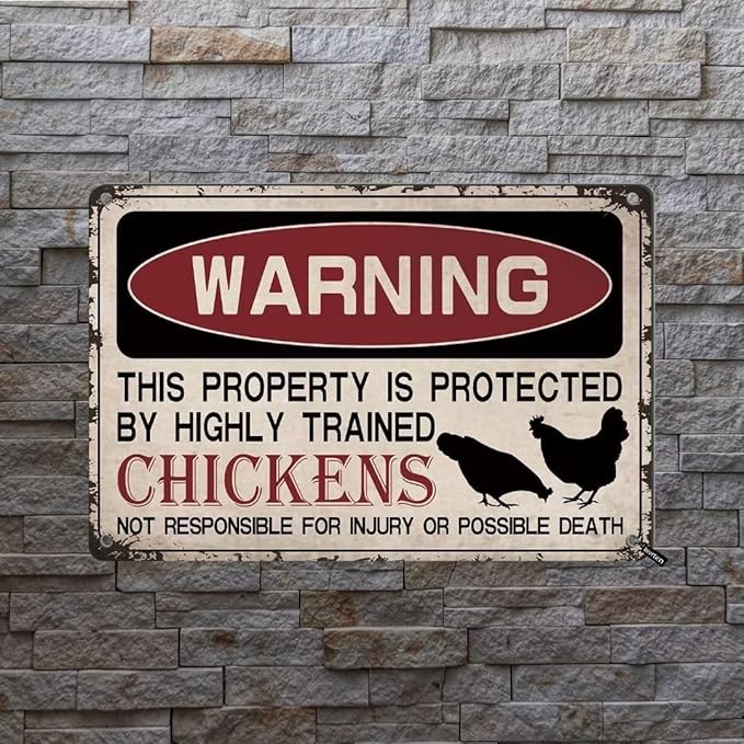 Vintage Chicken Signs for Coop Warning This Property is Protected Chickens Tin Sign Chicken Coop Sign Chicken Accessories Outdoor Chicken Decor on Coop 8X12 Inch