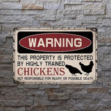 Vintage Chicken Signs for Coop Warning This Property is Protected Chickens Tin Sign Chicken Coop Sign Chicken Accessories Outdoor Chicken Decor on Coop 8X12 Inch