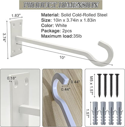 QIEGL 10inch Heavy Duty Plant Hangers Outdoor or Indoor Bird Feeder Hanger Shepherd Hooks 2pcs White Metal Wall Hook for Hanging Plant Bracket, Lantern, Flower Basket, Wind Chimes
