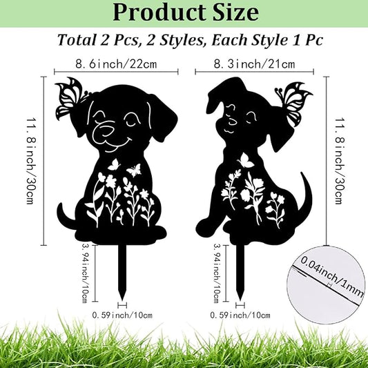 CREATCABIN 2Pcs Black Dog Stake Metal Dog Garden Decor Art Dog Silhouette Statues Garden Decorative Dog Ground Insert Lawn Ornaments for Outside Outdoor Dog Lover Gifts 8.6/8.3x11.8Inch