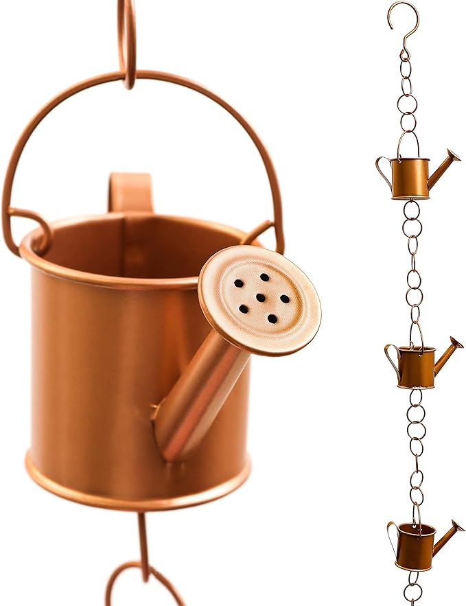 Trademark Innovations 8.25' Copper Colored Watering Can Rain Chain for Gutters and Downspouts
