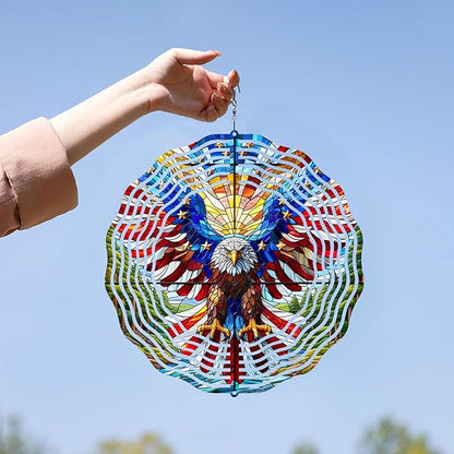 10 Inch 3D Flag Eagle Wind Spinner, Unique Metal Hanging Kinetic Wind Sculpture Gifts for Women Mom Grandma Wife, Outdoor & Indoor Decorations, Yard and Garden Ornament