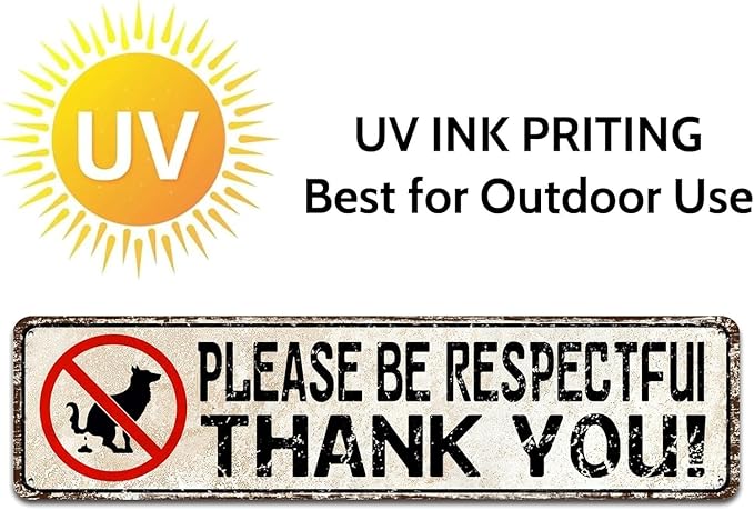 Please Be Respectful Sign No Dog Pooping or Peeing Sign for Yard | Dog Sign Industrial Warning Signs for House Lawn Outdoor Metal Decor, 4x16 Inch Tin Sign