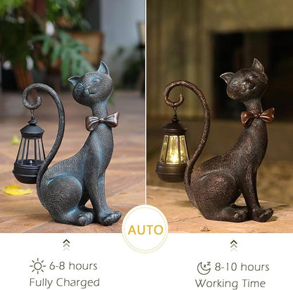 Whimsical Outdoor Cat Statues with Solar Garden Light:Cat Garden Statues for Outside Fall Decor Clearance,Outdoor Figurine for Yard Art Lawn Ornaments Patio Balcony Home House - Birthday Gifts for mom
