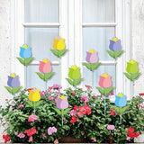 Cinrobiye 12Pcs Spring Floral Flower Planter Stakes Tulip Daisy Pot Signs 5.9Inches Colorful Floral Garden Stake Outdoor Lawn for Spring Party Patio Yard Outside Greetings Home Farmhouse Decor